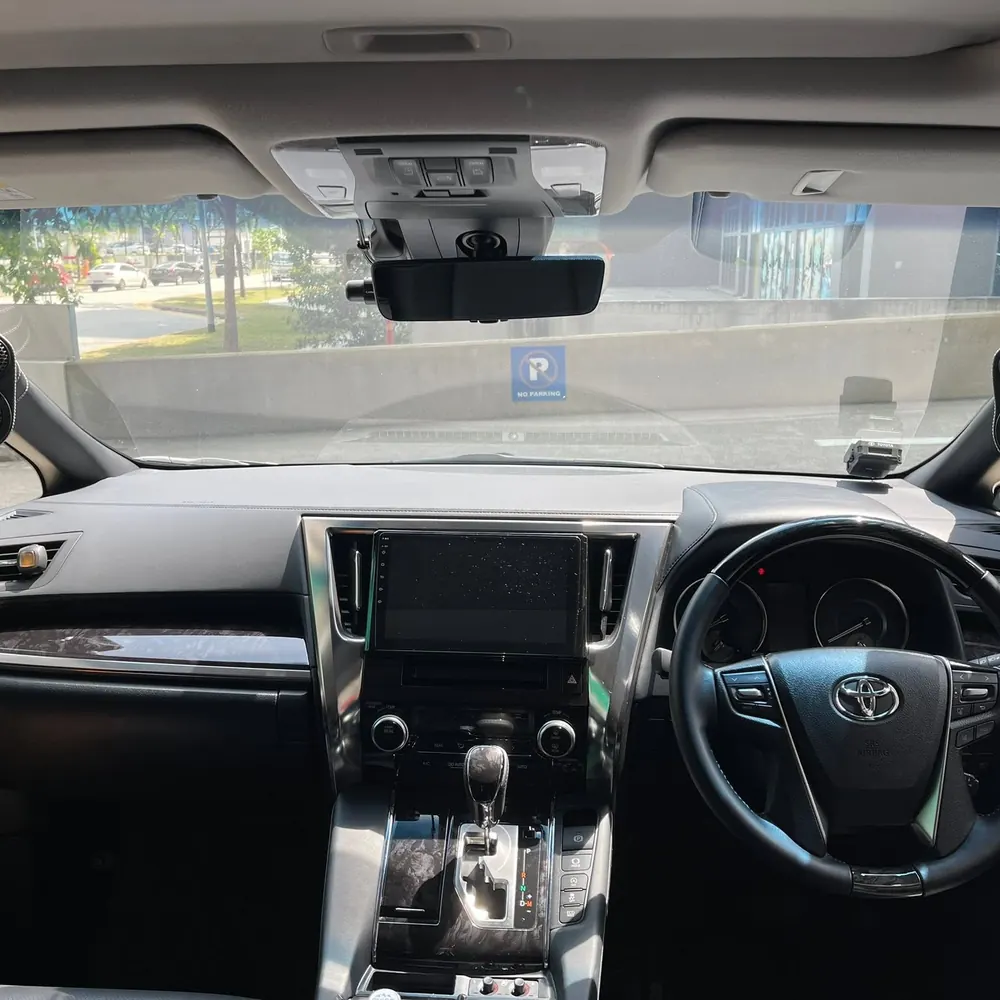 ETHOS Android head unit installed in a Toyota Alphard dashboard